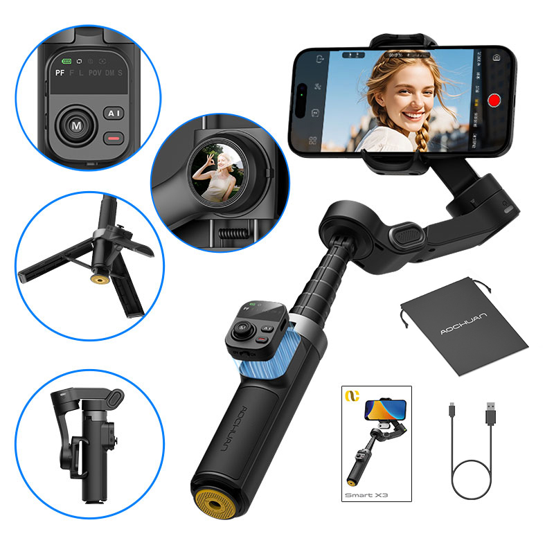 Selfie Stick Tripod - AOCHUAN สมาร์ท X3 360 ° กิมบอลกันสั่นแบบหมุนได้สำหรับ