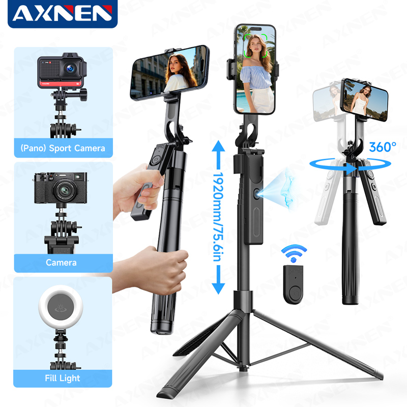 Selfie Stick Tripod - ไม้เซลฟี่พร้อมระบบติดตามด้วย AI ขาตั้งโทรศัพท์มือถือ ขาตั้งแบบป๊อปอัพเพียงคลิกเดียว ยืดได้ถึง 75.59