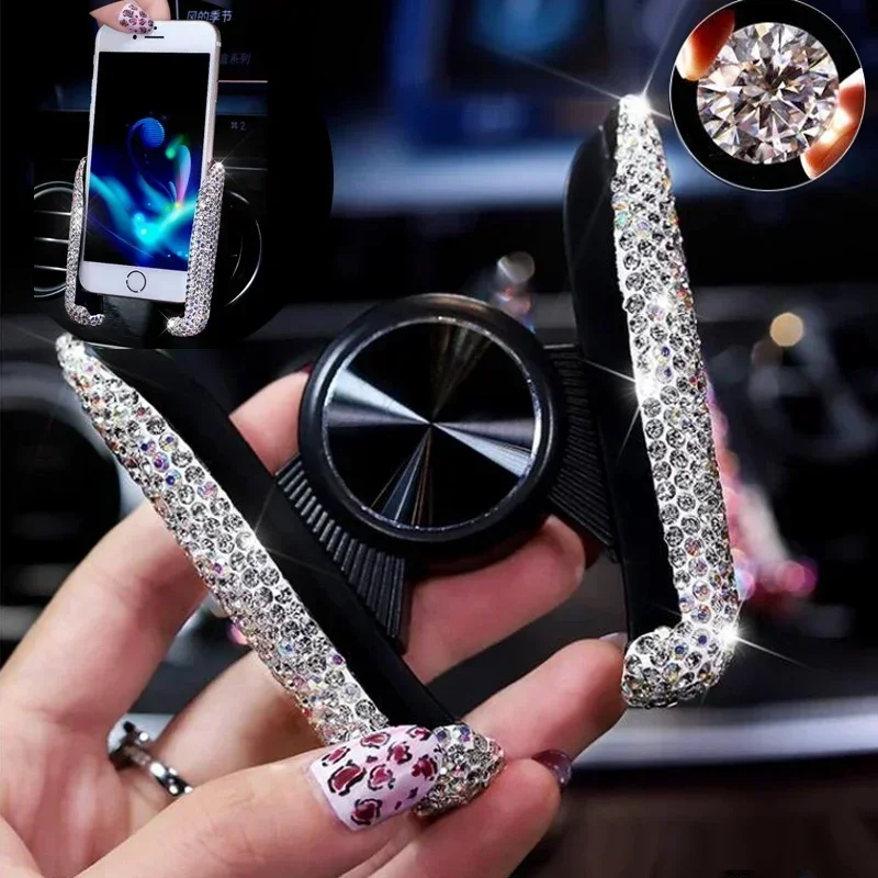 Phone Accessories Crochet - ที่วางโทรศัพท์ในรถยนต์แบบใหม่ ประดับคริสตัลเพชร ที่ยึดติดช่องแอร์ในรถยนต์ ที่วางโทรศัพท์มือถือแบบหนีบ อุปกรณ์เสริมภายในรถยนต์