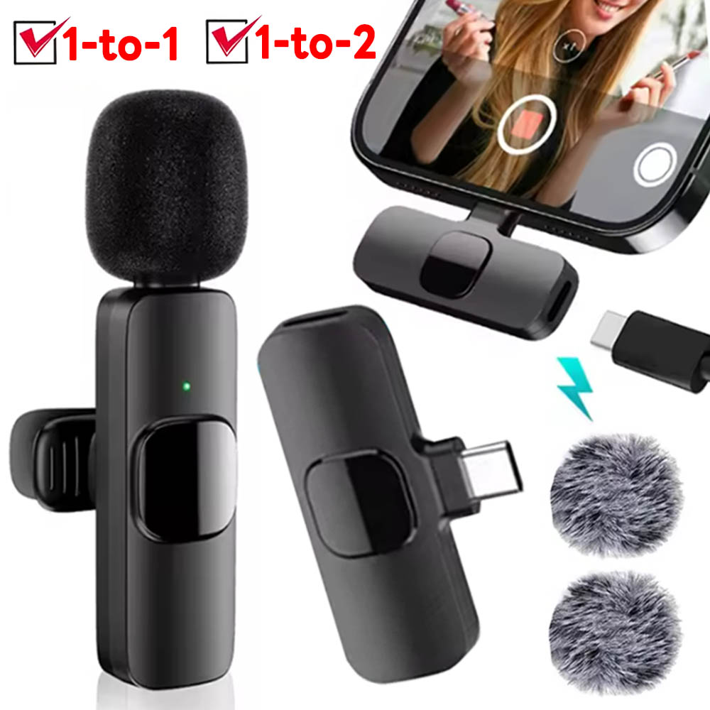 Type C Adapter - 1to2 1to1 มินิออดิโอวิดีโอไมโครโฟนแบบพกพาไร้สาย Type-C สำหรับไอโฟน แอนดรอยด์