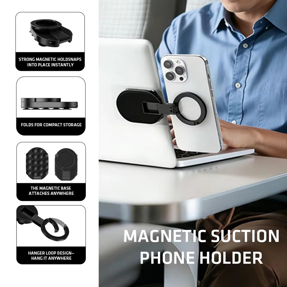 Phone Accessories Stand - MA39 ขาตั้งโทรศัพท์แม่เหล็กพับได้แบบอเนกประสงค์ 360 องศา ° ที่วางโทรศัพท์แบบหมุนได้สำหรับตั้งโต๊ะพร้อมถ้วยดูดที่ด้านล่าง