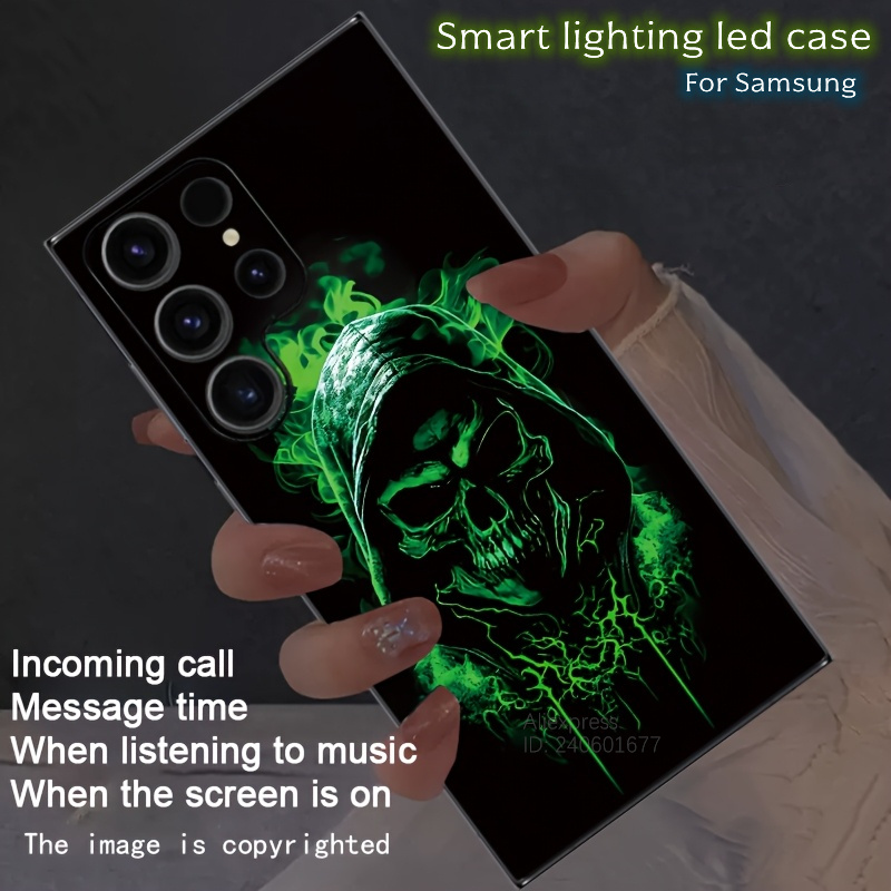 Led Flash Case - เคสลายศีรษะศิลปะสีเขียวสำหรับ Samsung Galaxy S25 Ultra S24