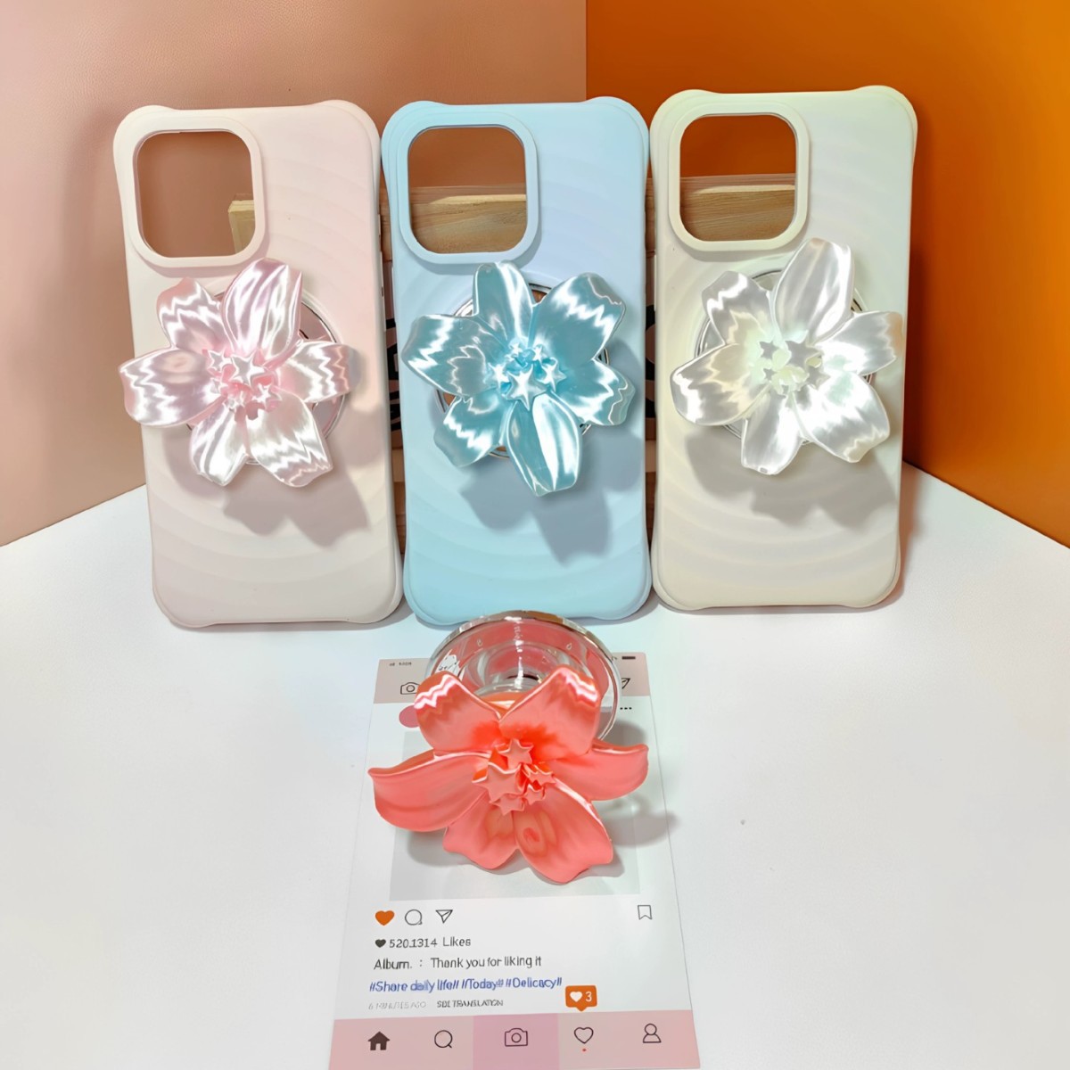Phone Accessories Stand - ที่ยึดโทรศัพท์แม่เหล็กแบบมีดอกลิลลี่มุกเงา ที่จับนิ้วมือแบบน่ารัก ที่วางโทรศัพท์มือถือ เคสโทรศัพท์มือถือ อุปกรณ์เสริมสำหรับสาวๆ ใช้ได้ทุกวัน