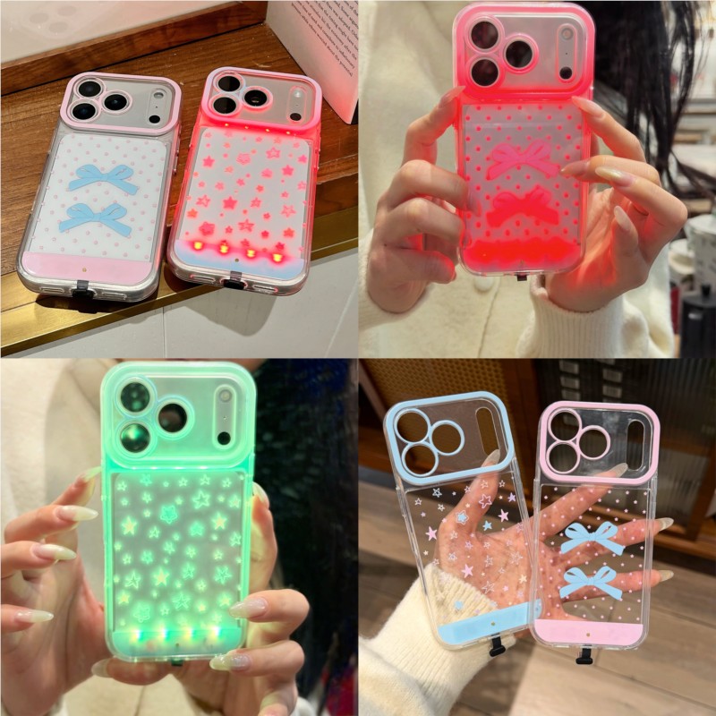 Led Flash Case - เคสโทรศัพท์ลายโบว์น่ารัก ดาวเรืองแสง เปลี่ยนสีได้ พร้อมไฟกระพริบ สำหรับ Samsung