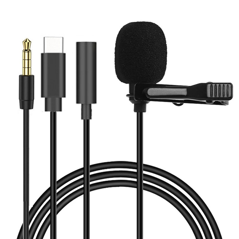 Type C Adapter - ไมโครโฟนแบบหนีบเสื้อขนาดเล็กพกพา 1.5 เมตร ไมโครโฟนคอนเดนเซอร์แบบหนีบเสื้อ ใช้สาย USB