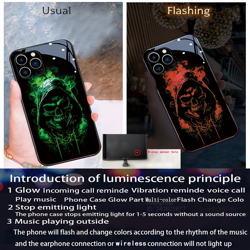 เคสลายศีรษะศิลปะสีเขียวสำหรับ  - Led Flash Case บทวิจารณ์และราคา