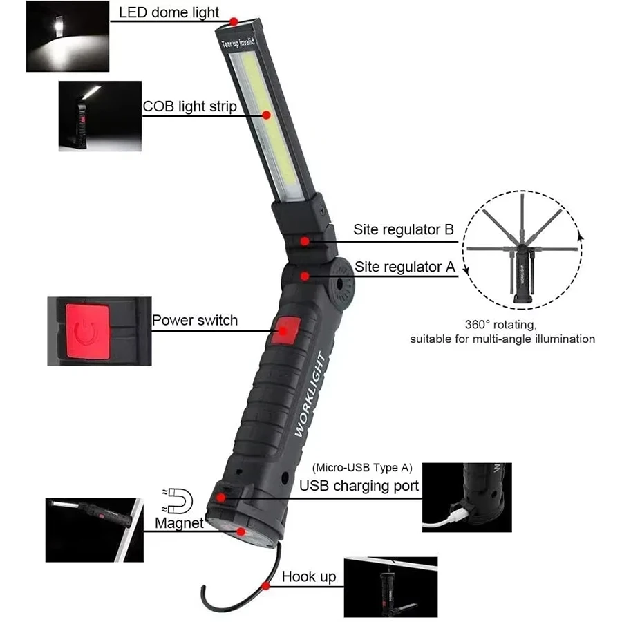 ไฟฉาย LED COB แบบพกพาใหม่ ชาร์ - Type C Adapter บทวิจารณ์และราคา